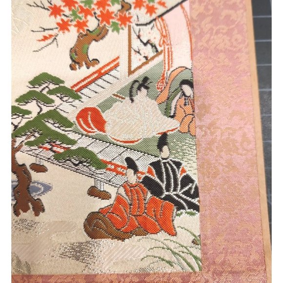 Vtg Japanese Kyonishiki Asian Embroidered Silk Fold Screen Art Tapestry 9x11" - Picture 3 of 13
